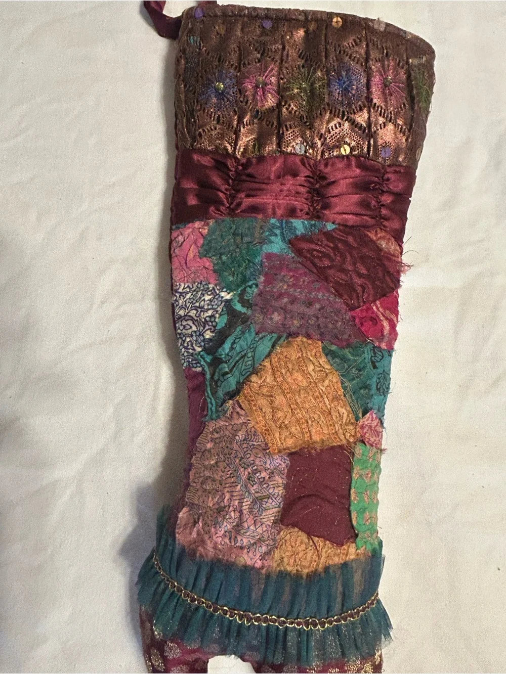 Pier 1 Patchwork Style Victorian Christmas Stocking High Heeled Boot